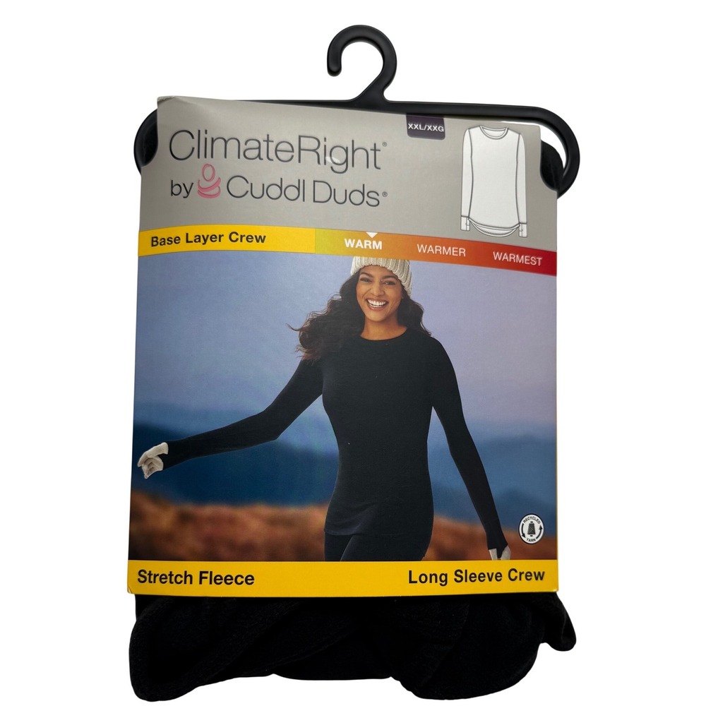 ClimateRight by Cuddl Duds Womens Stretch Fleece Base Layer Crew‎ Black XXL